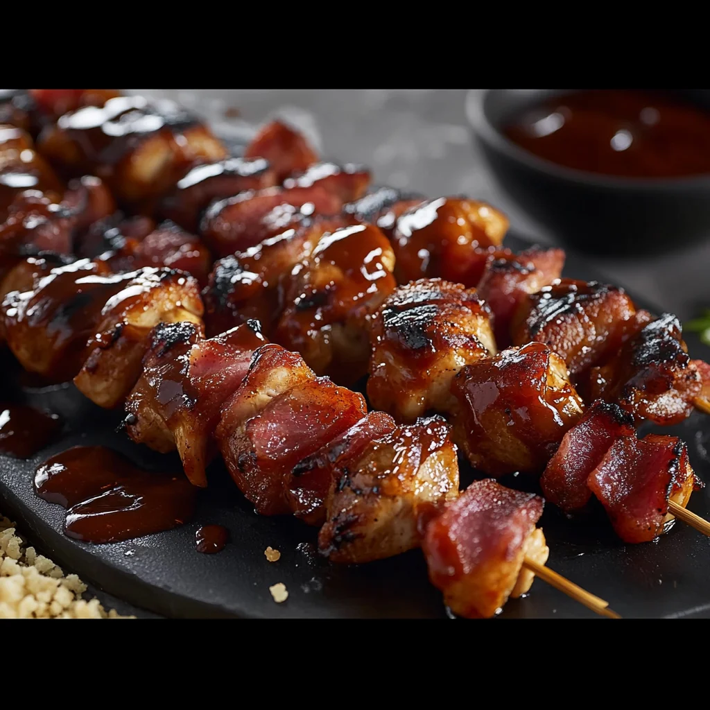 Bacon Bourbon Grilled BBQ Chicken Skewers Recipe