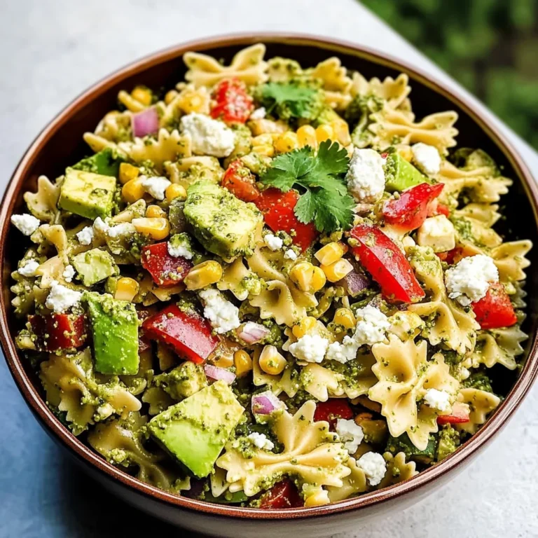 Street Corn Pasta Salad with Cilantro Pesto & Goat Cheese
