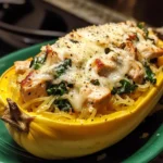Garlic Parmesan Stuffed Spaghetti Squash with Chicken and Spinach