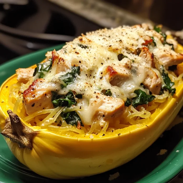 Garlic Parmesan Stuffed Spaghetti Squash with Chicken and Spinach