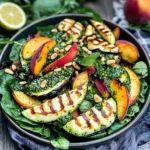 Griddled Halloumi and Peach Salad with Homemade Lemon Pesto