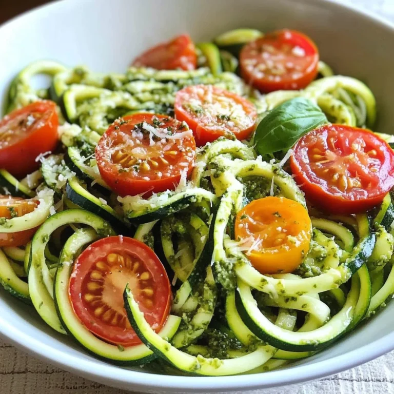 Raw Spiralized Zucchini Noodles with Tomatoes and Pesto