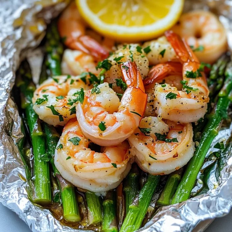 Shrimp and Asparagus Foil Packs with Garlic Lemon Butter Sauce