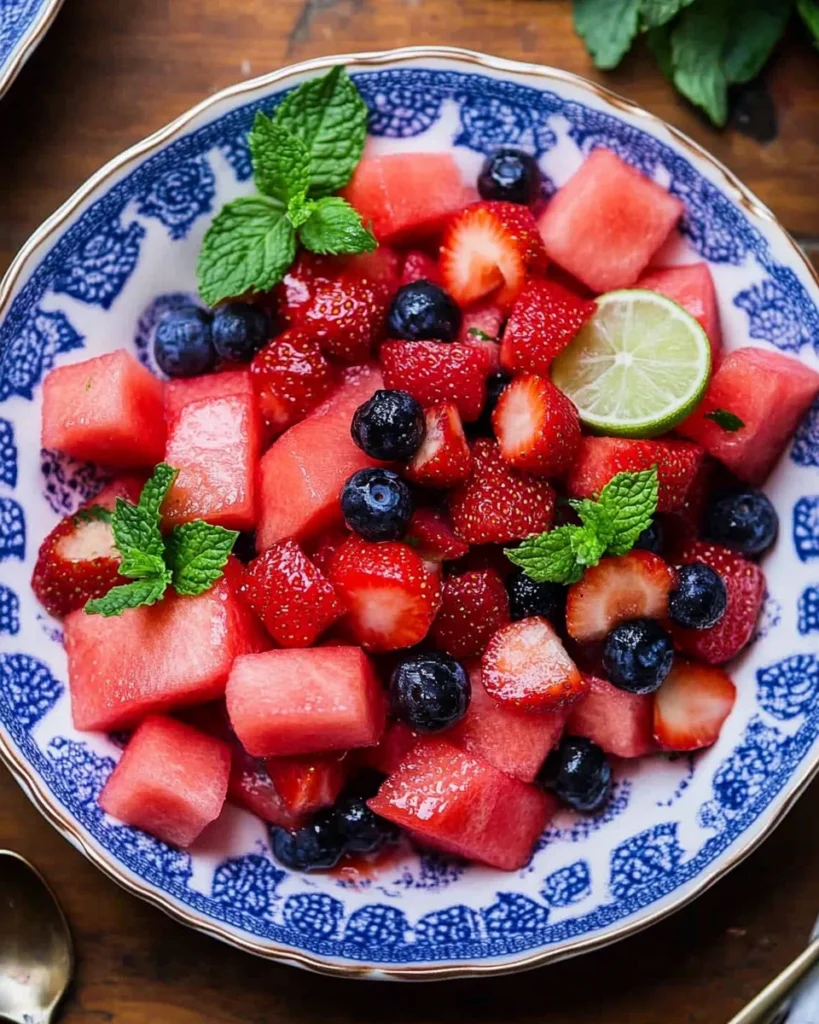 Watermelon Fruit Salad with Lime Mint Dressing