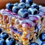 Blueberry Rice Krispies Treats with Vanilla Glaze
