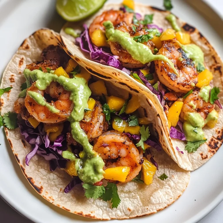 Spicy Shrimp Tacos with Mango Slaw and Avocado Crema