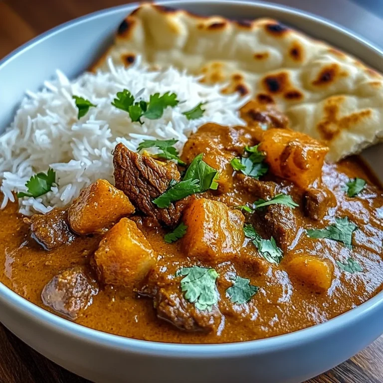 Coconut Beef Curry with Fragrant Basmati Rice and Naan