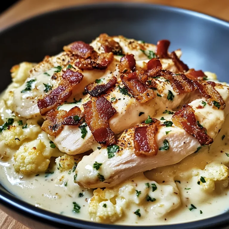 Creamy Cauliflower Alfredo with Chicken and Bacon