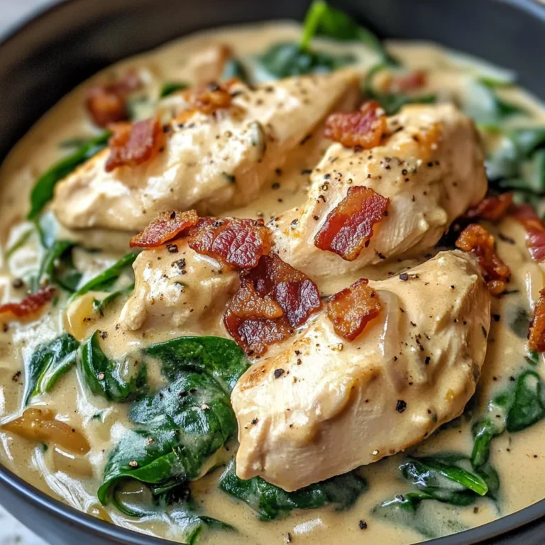 Creamy Chicken Stroganoff with Spinach and Crispy Bacon