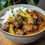 Creamy Coconut Curry Beef with Garlic Naan & Fries