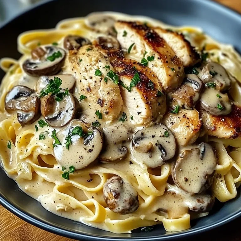 Creamy Garlic Mushroom Chicken Fettuccine