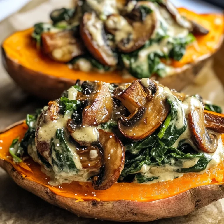 Creamy Mushroom and Spinach Stuffed Sweet Potatoes