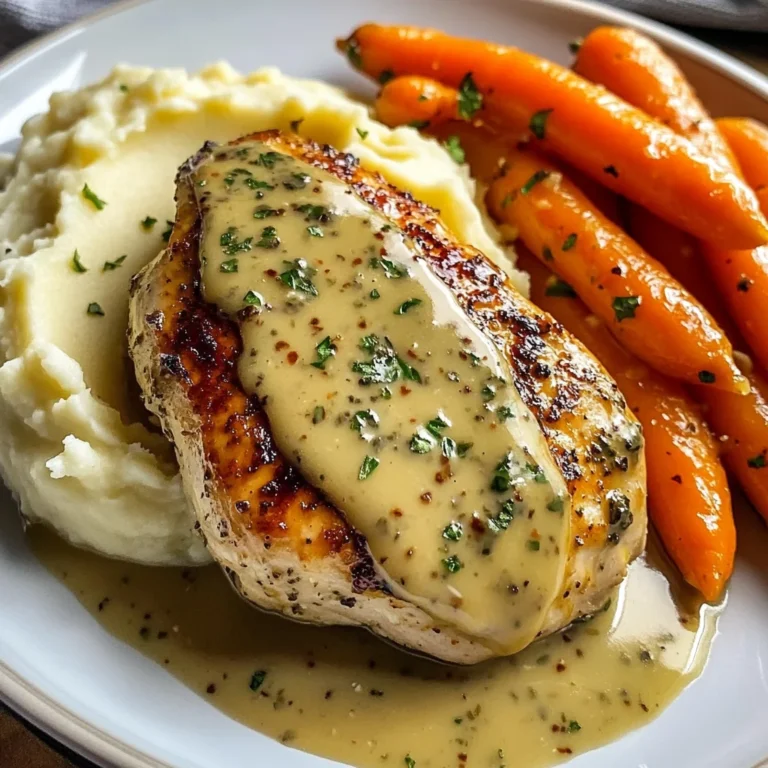 Herb Chicken with Creamy Mustard Sauce, Mashed Potatoes & Glazed Carrots