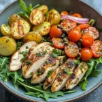 Herbed Chicken Bowl with Crispy Potatoes & Tomato Caper Salad