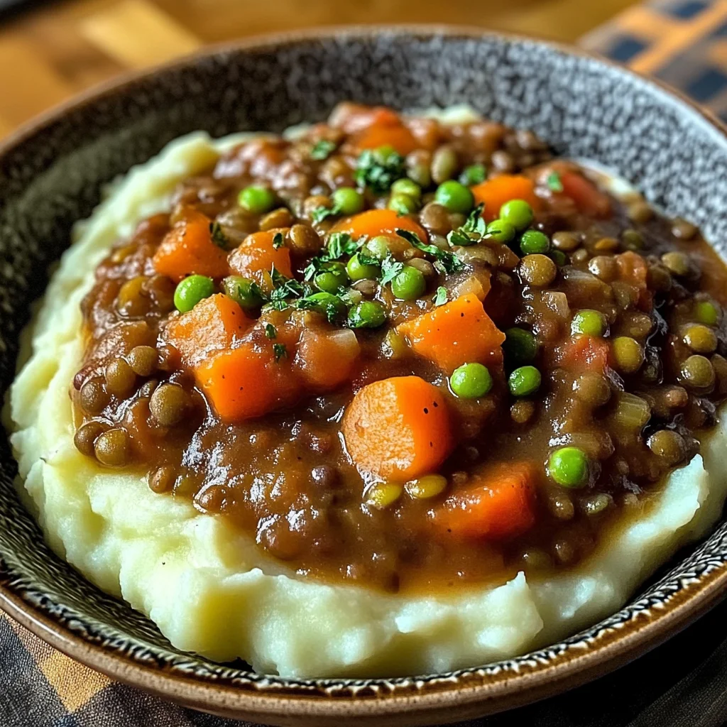 Lentil Stew Over Mashed Potatoes