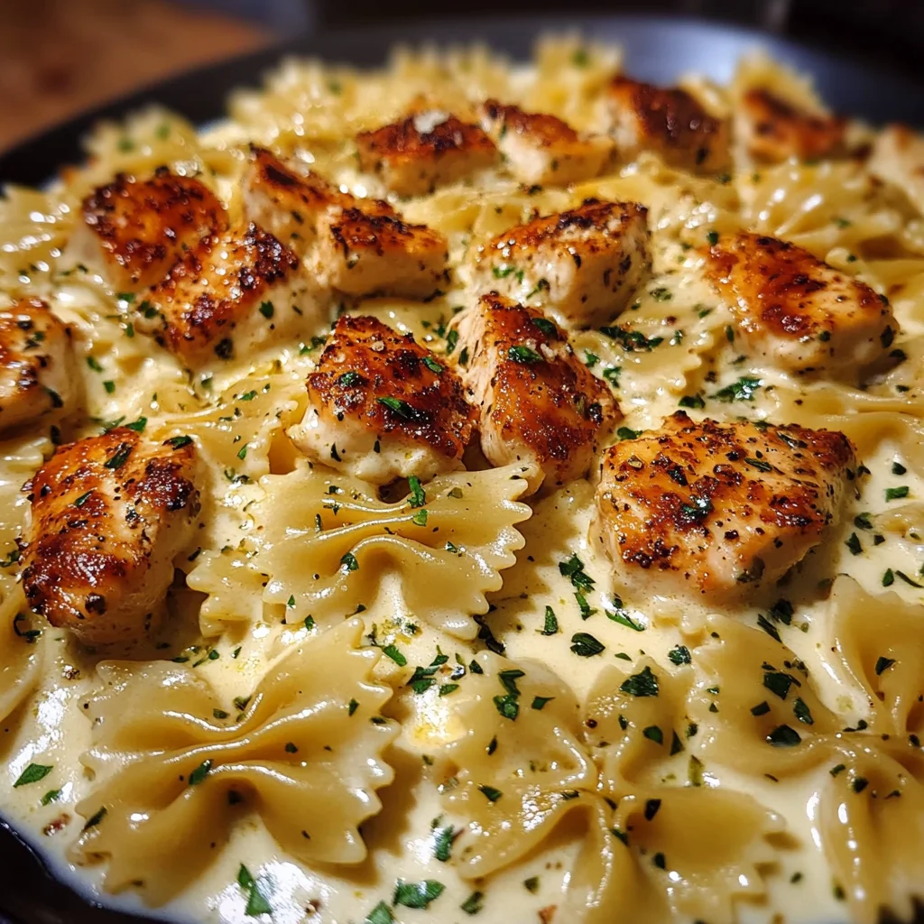 Mozzarella Garlic Butter Chicken Bowties in Cheesy Cream