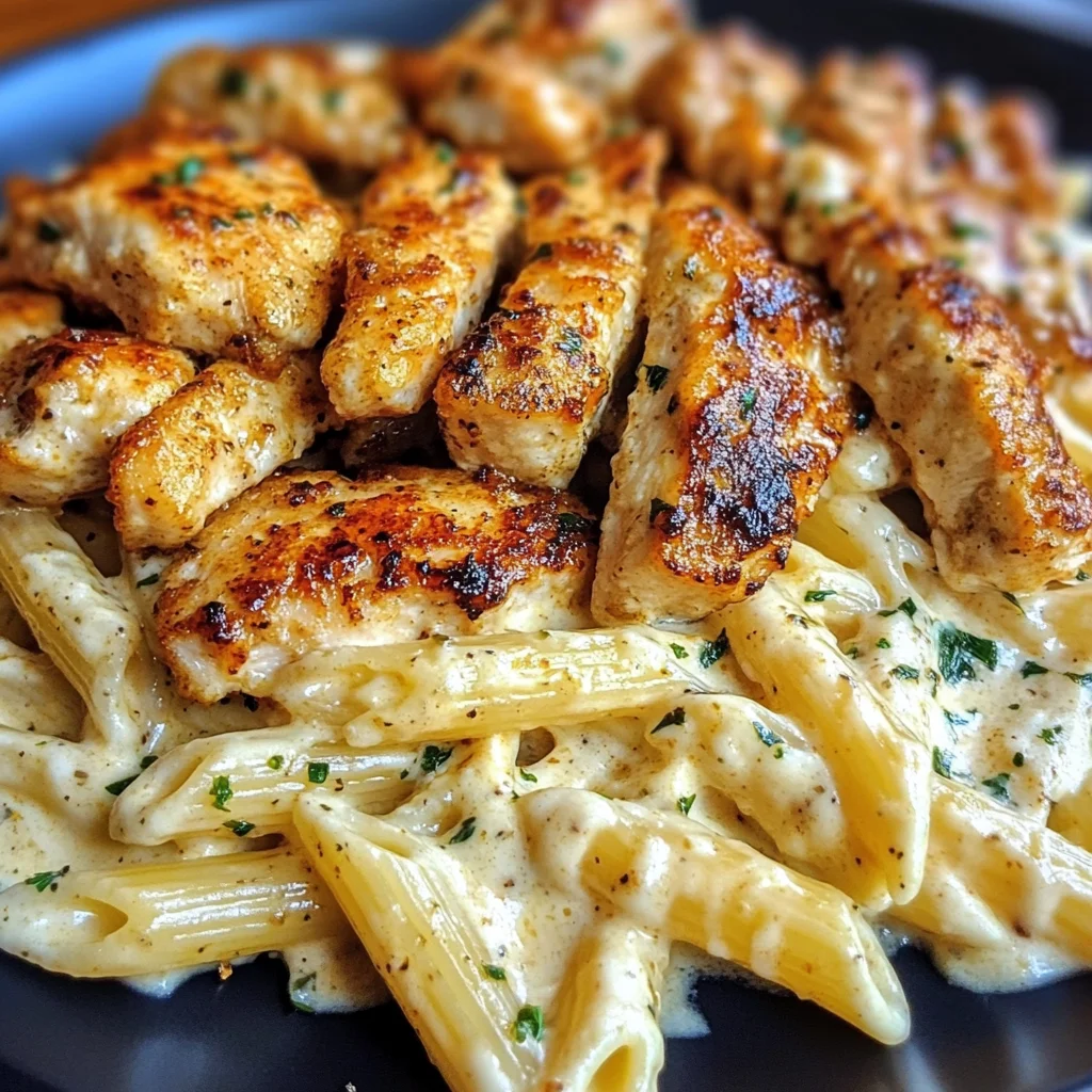Seared Garlic Chicken Penne in Mozzarella Cajun Sauce