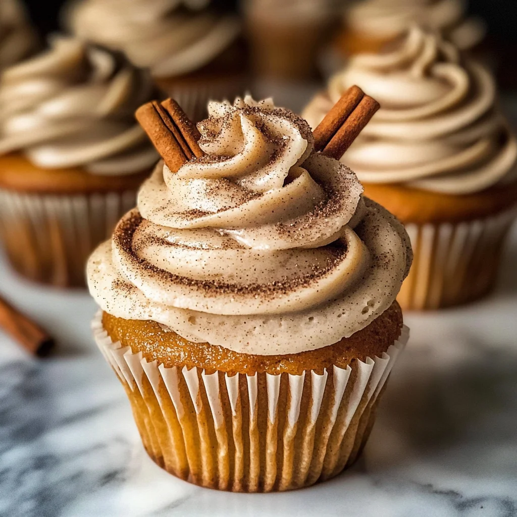 Vanilla Chai Pumpkin Latte Cupcakes with Cinnamon Brown Sugar Frosting