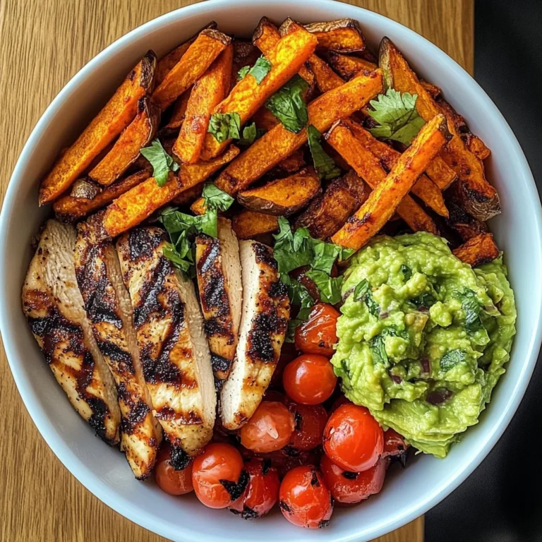 Grilled Chicken Power Bowl with Sweet Potato Fries & Fresh Guac