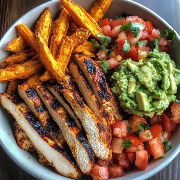 Grilled Chicken Power Bowl with Sweet Potato Fries & Guac