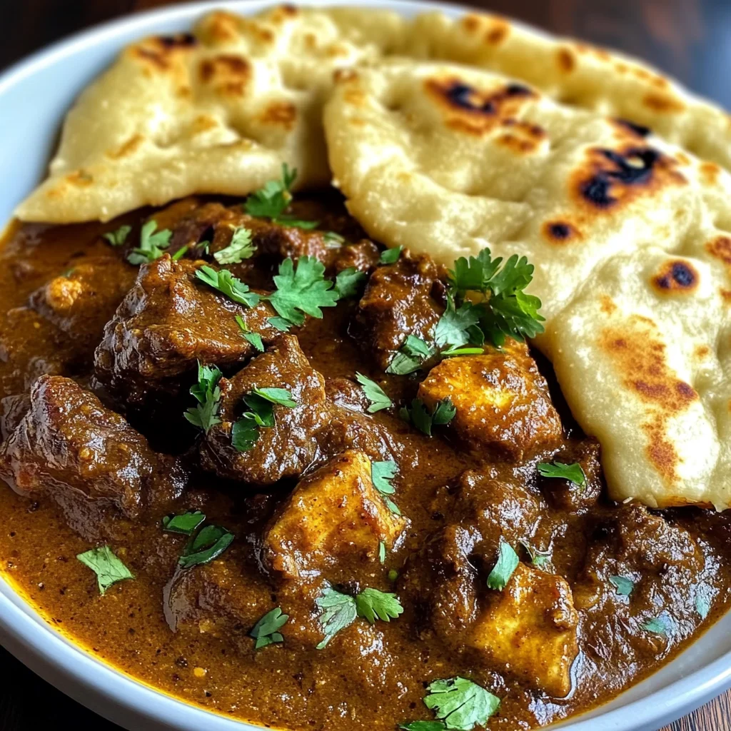 Indian-Style Beef Curry with Homemade Garlic Naan