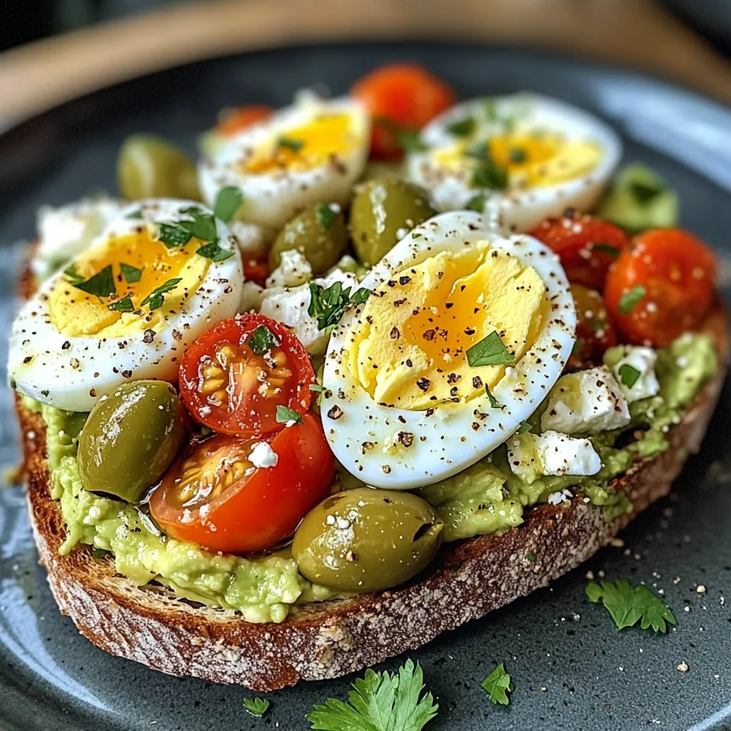 Mediterranean Egg & Avocado Toast with Feta, Olives & Tomatoes