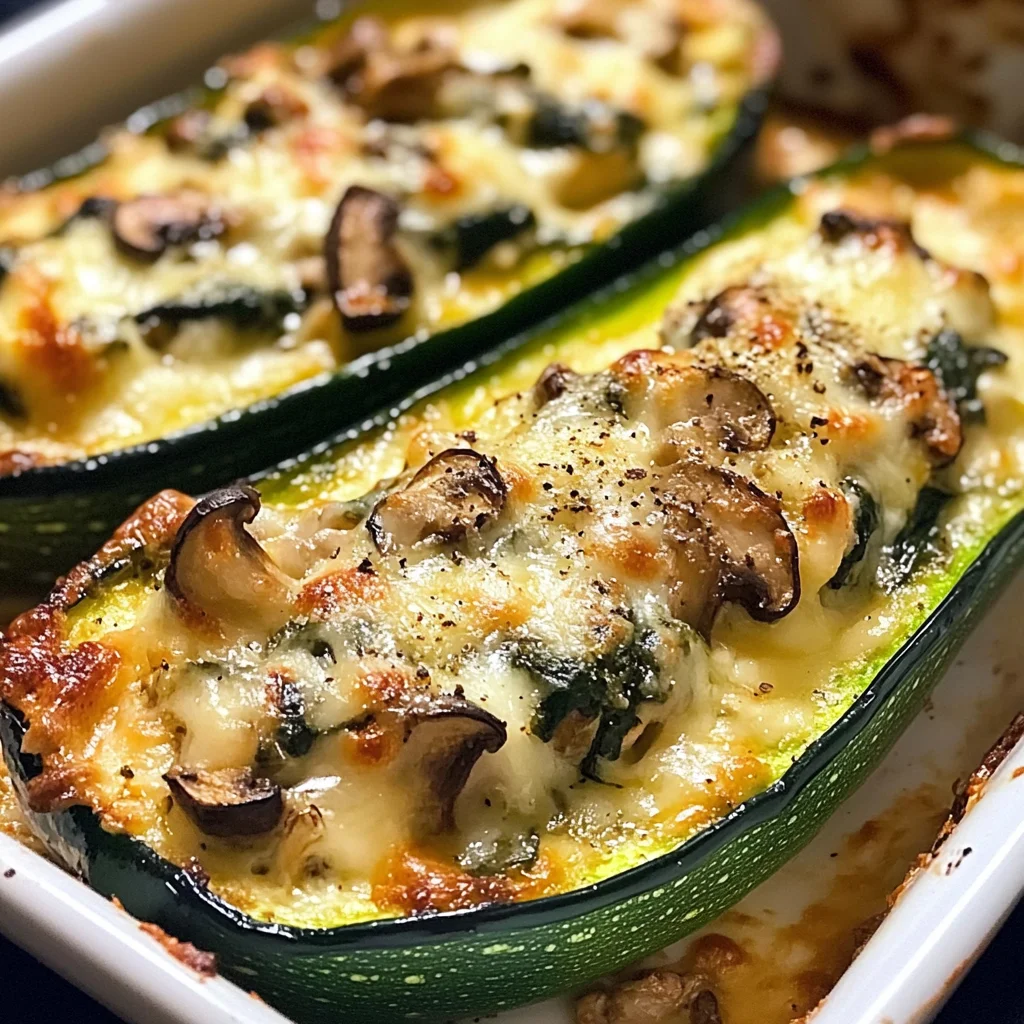 Spinach Mushroom and Ricotta Stuffed Zucchini