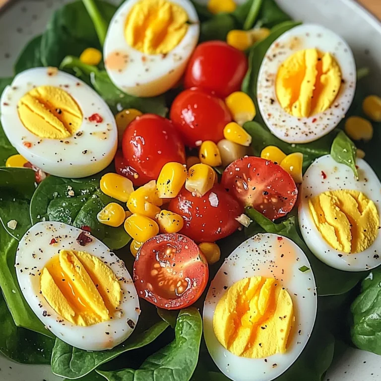 Spinach Salad with Soft-Boiled Eggs, Cherry Tomatoes, Corn & Creamy Dressing