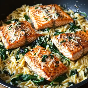 One Skillet Salmon with Lemon Orzo