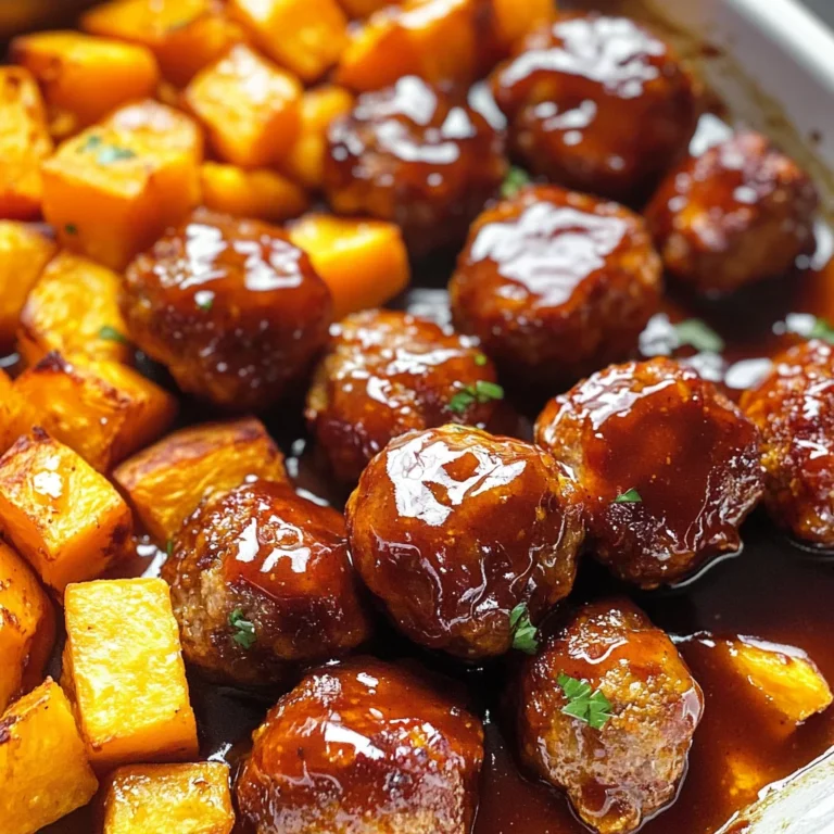 Sheet Pan Honey BBQ Meatballs with Sweet Potatoes