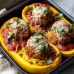 Spaghetti Squash Boats with Turkey Meatballs