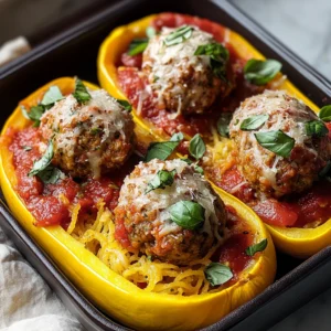Spaghetti Squash Boats with Turkey Meatballs