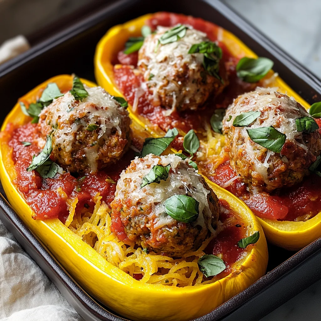 Spaghetti Squash Boats with Turkey Meatballs