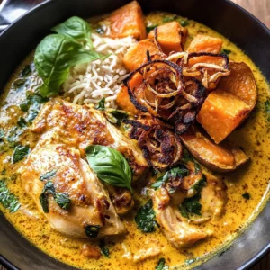 Crockpot Coconut Chicken Curry with Crispy Shallot Basil Oil