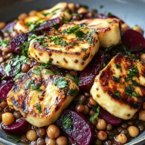 Halloumi with Lemony Lentils, Chickpeas and Beets