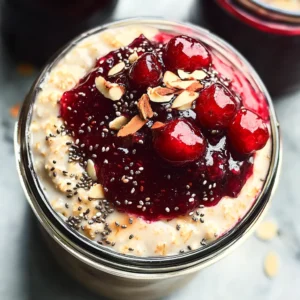 Healthy Overnight Oats with Cherry Chia Seed Jam