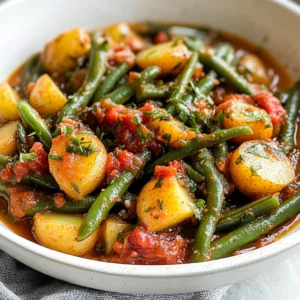 Mediterranean Braised Green Beans with Potatoes and Basil