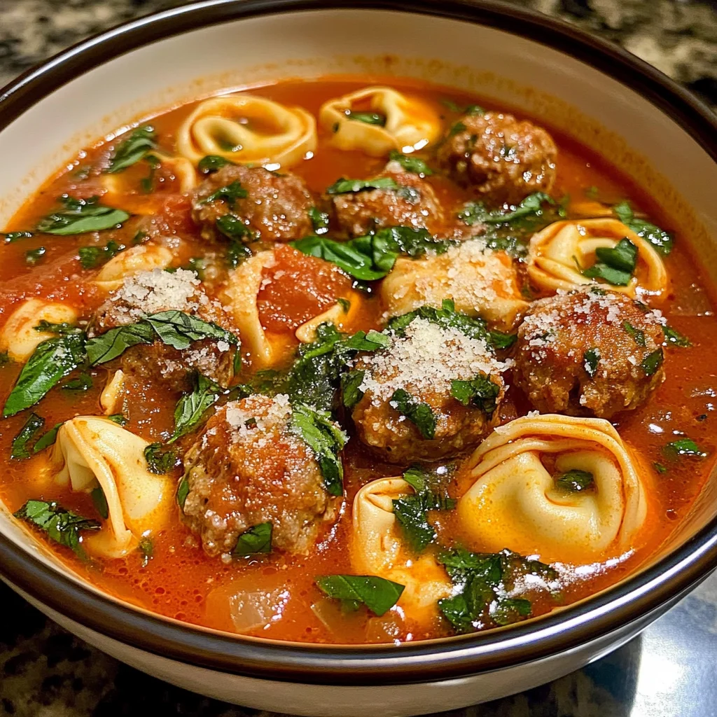 Cheesy Meatball Tortellini Soup