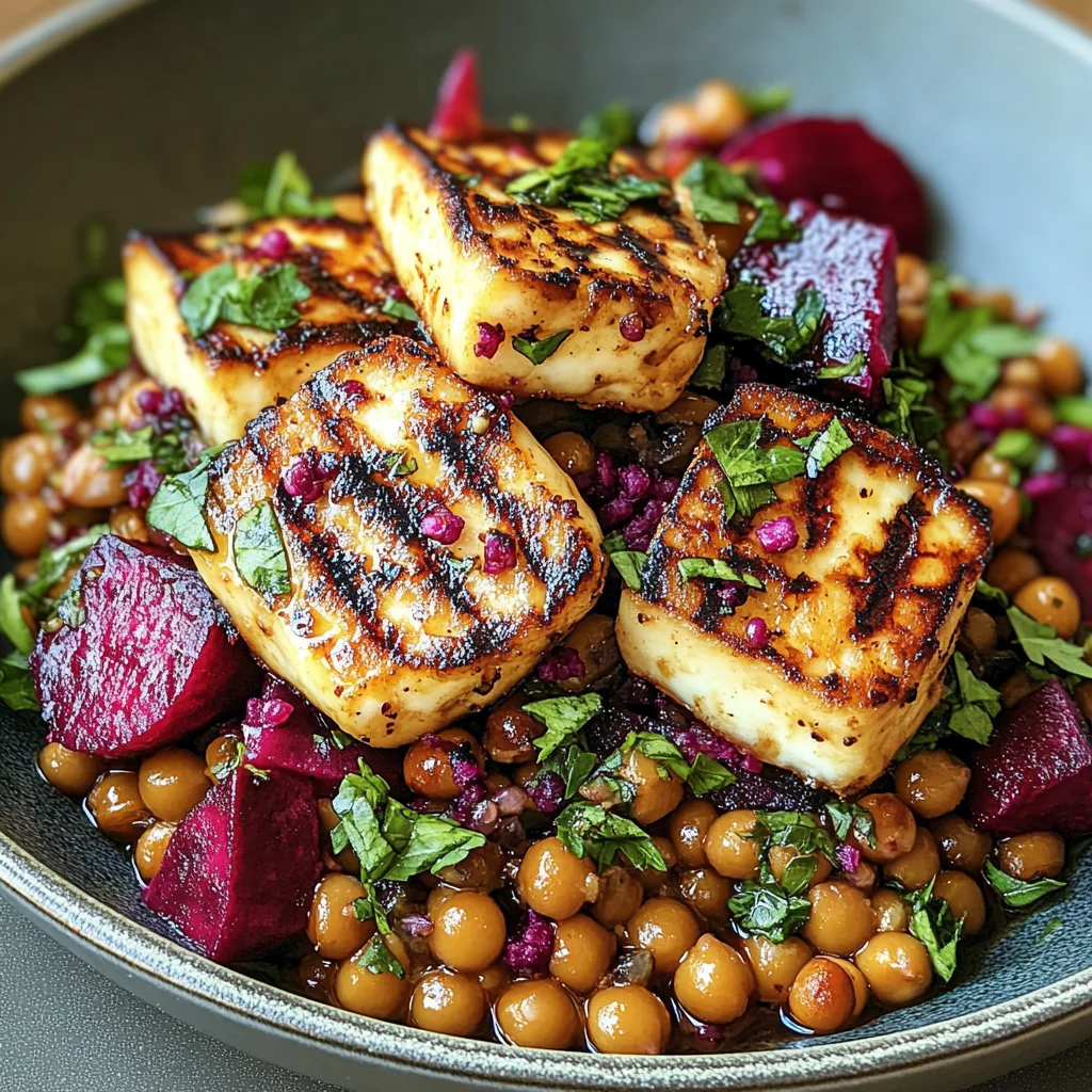 Halloumi with Lemony Lentils, Chickpeas and Beets