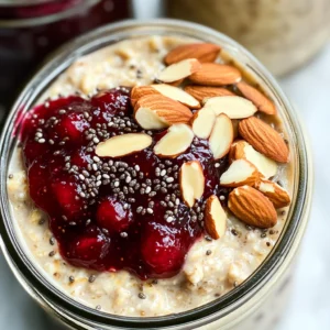 Healthy Overnight Oats with Cherry Chia Seed Jam