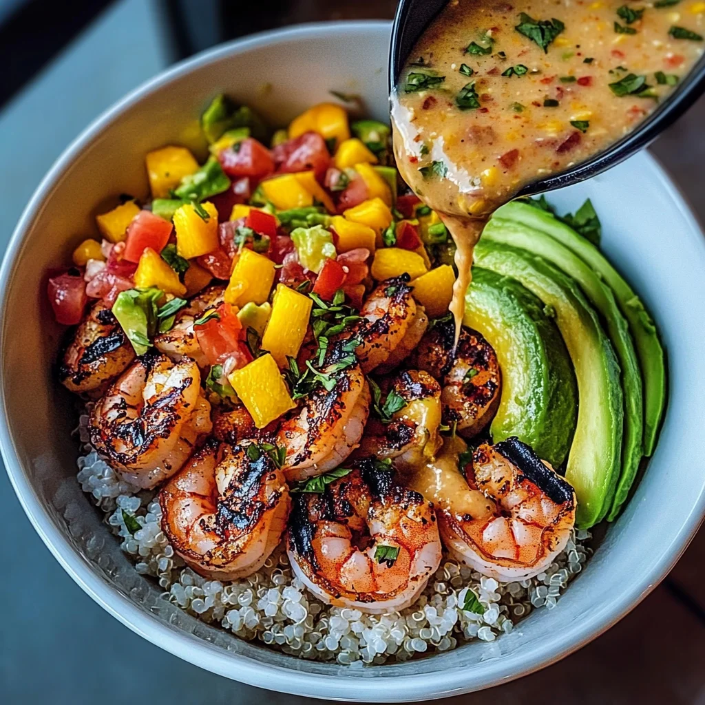 Shrimp and Avocado Bowls with Mango Salsa & Lime-Chili Sauce