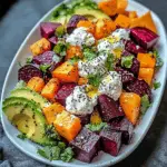 Roasted Beet, Sweet Potato & Avocado Salad with Whipped Ricotta & Lemon-Tahini Drizzle