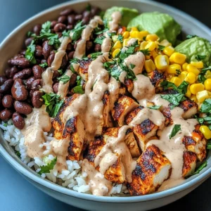 Chipotle Chicken Bowl with Black Beans, Corn, & Creamy Sauce