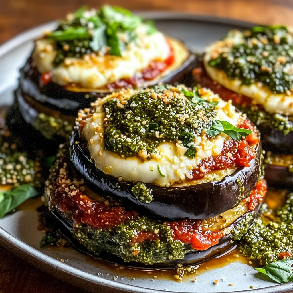 Easy Italian Pesto Parmesan Eggplant Stacks