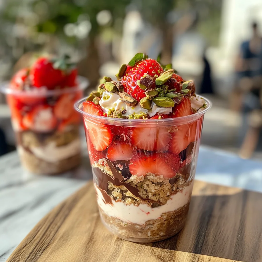 Dubai Chocolate covered Strawberry in a cup