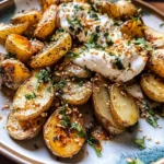 Crispy Oregano Roasted Potatoes with Creamy Feta Sauce