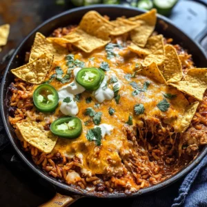 One Skillet Saucy Chicken Tortilla Enchilada Rice Bake