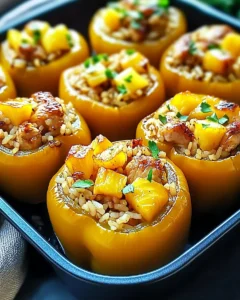 Teriyaki Pineapple Chicken and Rice Stuffed Peppers Delight