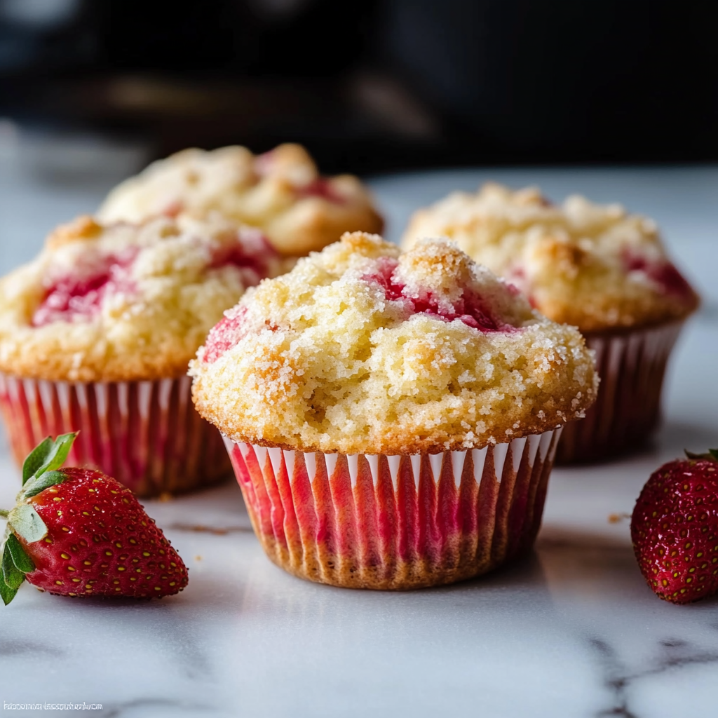 Strawberry Cream Cheese Breakfast Muffins with Fresh Strawberries