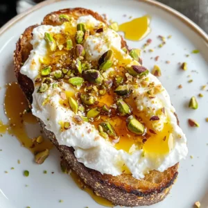 Burrata toast with pistachios and hot honey